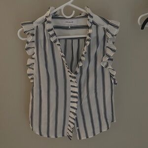 Frame Denim Women's Ruffle Striped Blouse - Blue and White